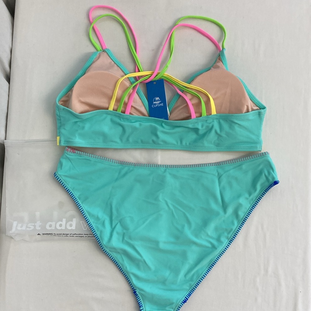 CUPSHE Spring Break Agenda Aqua Bikini Set Large NWT - Picture 4 of 4
